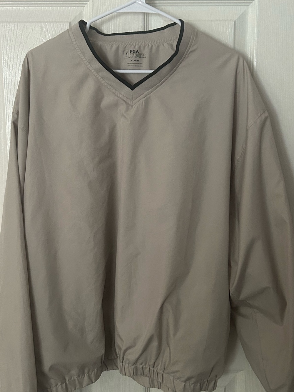 PGA Tour Taupe V-Neck Windbreaker Pullover with Black Trim